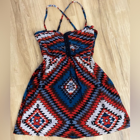 Billabong Dresses & Skirts - 🔥🔥Billabong Red Black Blue Boho Crisscross Back Lined Beach Mini Dress